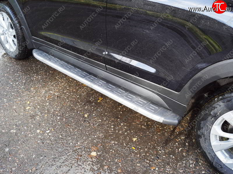 21 999 р. Пороги алюминиевые с пластиковой накладкой, ТСС Тюнинг  Hyundai Tucson  TL (2018-2021) рестайлинг (карбон серебро )  с доставкой в г. Керчь