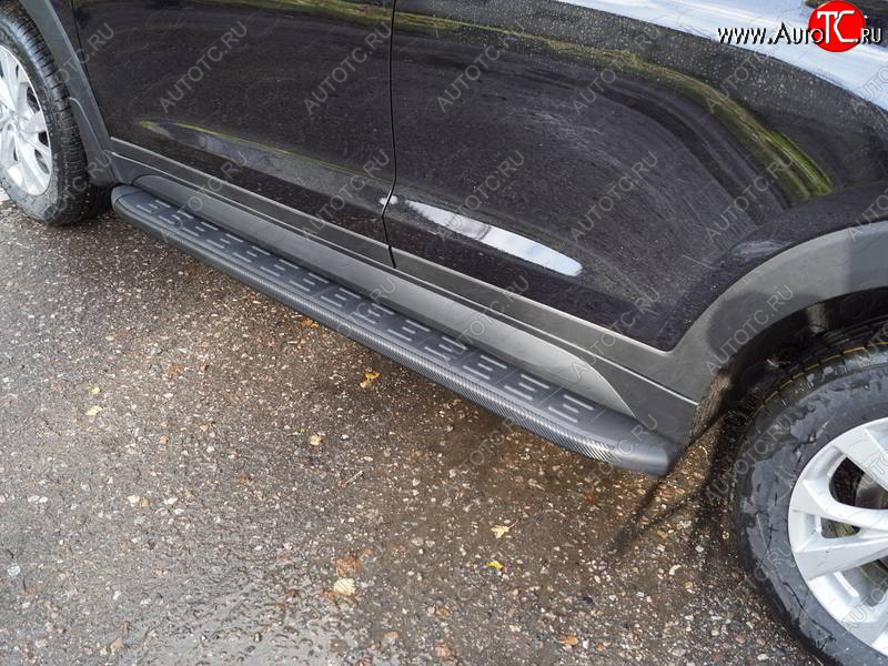 21 999 р. Пороги алюминиевые с пластиковой накладкой, ТСС Тюнинг  Hyundai Tucson  TL (2018-2021) рестайлинг (карбон черные)  с доставкой в г. Керчь
