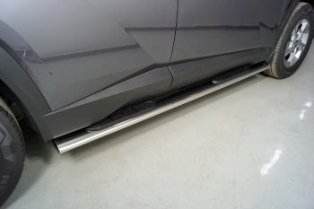 Пороги овальные с накладкой 120х60 мм ТСС Тюнинг Hyundai Tucson  NX4 (2020-2022) (серые)