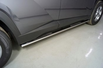 Пороги овальные с накладкой 75х42 мм ТСС Тюнинг Hyundai Tucson  NX4 (2020-2022) (серые)