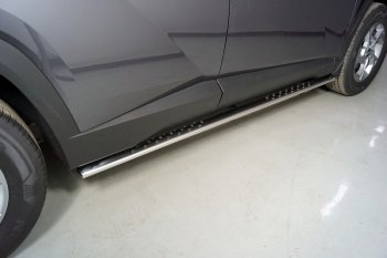 Пороги овальные с проступью 75х42 мм ТСС Тюнинг Hyundai Tucson  NX4 (2020-2022) (серые)