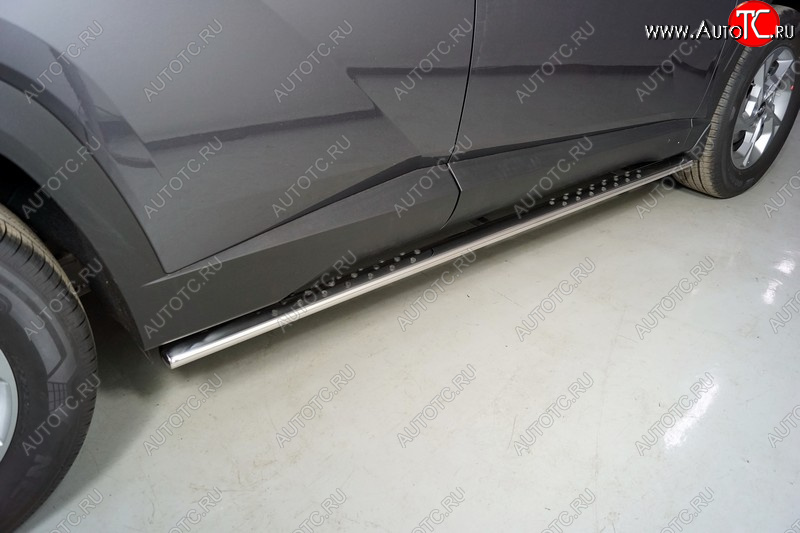35 749 р. Пороги овальные с проступью 75х42 мм ТСС Тюнинг  Hyundai Tucson  NX4 (2020-2022) (серые)  с доставкой в г. Керчь