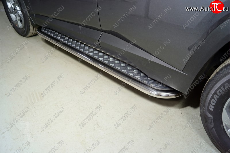 44 999 р. Пороги с площадкой 75х42 мм ТСС Тюнинг  Hyundai Tucson  NX4 (2020-2022) (серые)  с доставкой в г. Керчь