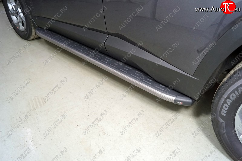 21 999 р. Пороги алюминиевые с пластиковой накладкой ТСС Тюнинг  Hyundai Tucson  NX4 (2020-2022) (карбон серые)  с доставкой в г. Керчь
