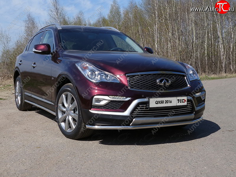 18 999 р. Защита переднего бампера нижняя d42,4 мм ТСС Тюнинг  INFINITI Qx50  J50 (2015-2018) рестайлинг (нержавейка)  с доставкой в г. Керчь