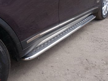Пороги с площадкой 42,4 мм ТСС Тюнинг INFINITI QX70  S51 (2013-2020) (серые)