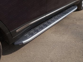 Пороги алюминиевые с пластиковой накладкой ТСС Тюнинг INFINITI QX70  S51 (2013-2020) (карбон серые)