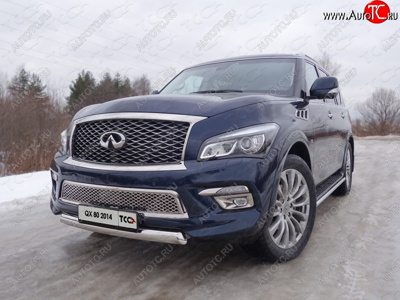 18 999 р. Защита переднего бампера нижняя овальная 75х42 мм ТСС Тюнинг  INFINITI QX80  Z62 (2014-2018) 1-ый рестайлинг (нержавейка)  с доставкой в г. Керчь