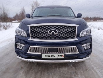 Защита переднего бампера нижняя с ходовыми огнями 76,1 мм ТСС Тюнинг INFINITI QX80  Z62 (2014-2018) 1-ый рестайлинг (нержавейка)