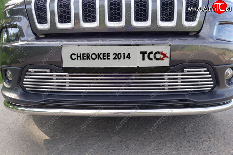10 299 р. Декоративная вставка переднего бампера ТСС Тюнинг Jeep Cherokee KL дорестайлинг (2014-2017) (d 12 мм)  с доставкой в г. Керчь
