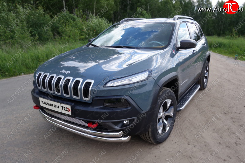 24 999 р. Защита переднего бампера (Trailhawk, двойная 60,3/60,3 мм) ТСС Тюнинг Jeep Cherokee KL дорестайлинг (2014-2017) (нержавейка)  с доставкой в г. Керчь