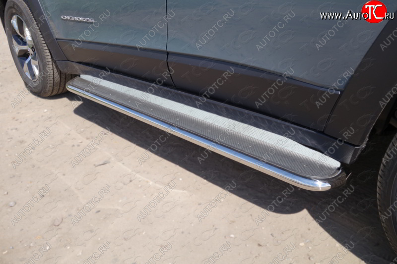 38 999 р. Пороги с площадкой (Trailhawk, нержавейка 42,4 мм) ТСС Тюнинг  Jeep Cherokee  KL (2014-2017) дорестайлинг (лист нержавейка)  с доставкой в г. Керчь