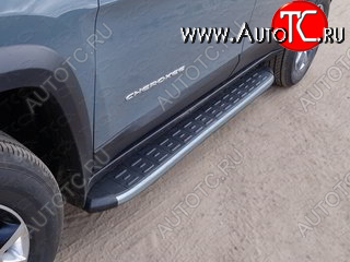 21 999 р. Пороги алюминиевые с пластиковой накладкой (Trailhawk) ТСС Тюнинг  Jeep Cherokee  KL (2014-2017) дорестайлинг (карбон серебро)  с доставкой в г. Керчь
