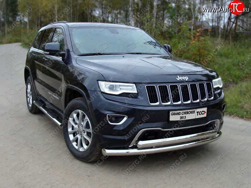29 449 р. Защита передняя нижняя двойная 76,1*75 мм Тюнинг  Jeep Grand Cherokee  WK2 (2013-2018) 1-ый рестайлинг (нержавейка)  с доставкой в г. Керчь