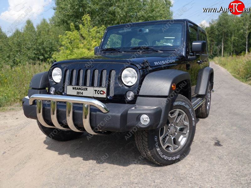 29 449 р. Защита переднего бампера кенгурин 60,3 мм ТСС Тюнинг Jeep Wrangler JK 3 дв. дорестайлинг (2006-2010) (нержавейка)  с доставкой в г. Керчь