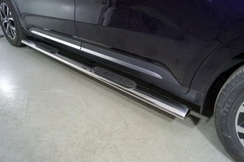 Пороги овальные с накладкой 120х60 мм ТСС Тюнинг KIA Carnival KA4 минивэн дорестайлинг (2020-2023) (серые)