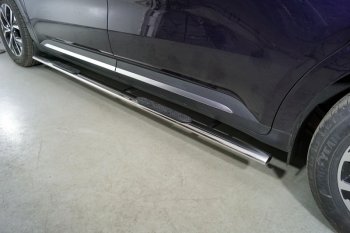 Пороги овальные с накладкой 75х42 мм ТСС Тюнинг KIA Carnival KA4 минивэн дорестайлинг (2020-2023) (серые)