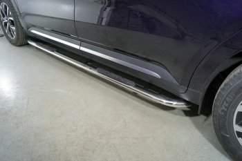 Пороги овальные гнутые с накладкой 75х42 мм KIA Carnival KA4 минивэн дорестайлинг (2020-2023) (серые)