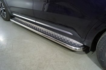 Пороги с площадкой 60,3 мм ТСС Тюнинг KIA Carnival KA4 минивэн дорестайлинг (2020-2023) (серые)