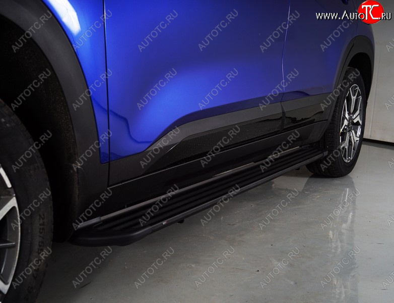 21 999 р. Пороги алюминиевые Slim Line ТСС Тюнинг  KIA Seltos (2019-2025) (Black)  с доставкой в г. Керчь