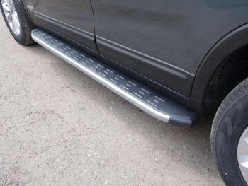 Пороги алюминиевые с пластиковой накладкой ТСС Тюнинг KIA Sorento ( XM,  UM/Prime) (2012-2020) рестайлинг, дорестайлинг (карбон серебро)