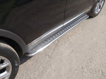 Пороги с площадкой 42,4 мм Prime ТСС Тюнинг KIA Sorento UM/Prime дорестайлинг (2014-2018) (серые)