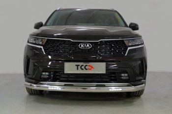 Защита переднего бампера нижняя овальная с ДХО 75х42 мм ТСС Тюнинг KIA Sorento MQ4 (2020-2022) (нержавейка)