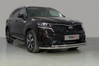 Защита переднего бампера нижняя двойная 60,3*42,4 мм ТСС Тюнинг KIA Sorento MQ4 (2020-2022) (нержавейка)