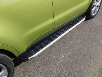Пороги алюминиевые с пластиковой накладкой ТСС Тюнинг KIA Soul  PS (2014-2016) дорестайлинг (серые)