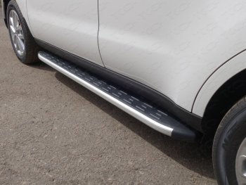 Пороги алюминиевые с пластиковой накладкой ТСС Тюнинг KIA Soul  PS (2017-2019) рестайлинг (серые)