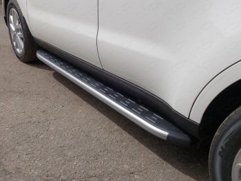 Пороги алюминиевые с пластиковой накладкой ТСС Тюнинг KIA Soul  PS (2017-2019) рестайлинг (карбон серебро)