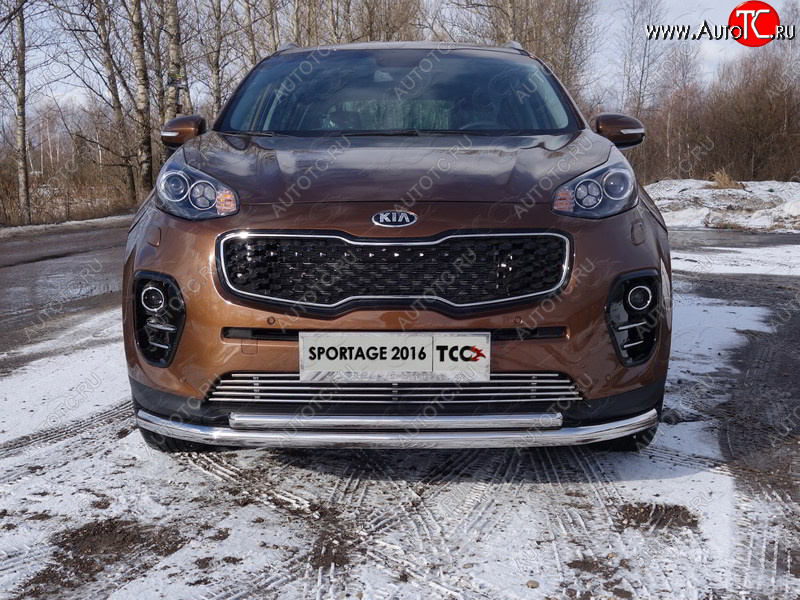 5 849 р. Декоративная вставка переднего бампера ТСС Тюнинг  KIA Sportage  4 QL (2016-2018) дорестайлинг (d 12 мм)  с доставкой в г. Керчь
