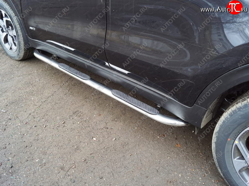 35 999 р. Пороги овальные гнутые с накладкой 75х42 мм  KIA Sportage  4 QL (2018-2022) рестайлинг (серые)  с доставкой в г. Керчь