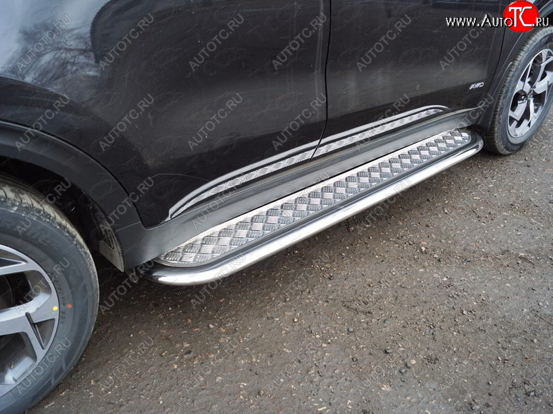 42 699 р. Пороги с площадкой 75х42 мм ТСС Тюнинг  KIA Sportage  4 QL (2018-2022) рестайлинг (серые)  с доставкой в г. Керчь
