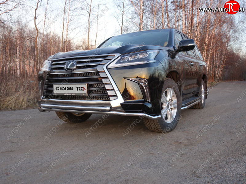 27 599 р. Защита переднего бампера нижняя двойная 42,4*42,4 мм кроме F-Sport ТСС Тюнинг Lexus LX450d J200 2-ой рестайлинг (2015-2022) (нержавейка)  с доставкой в г. Керчь