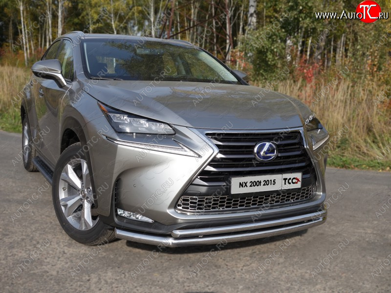 23 549 р. Защита переднего бампера нижняя двойная 60,3*42,4 мм кроме F-Sport ТСС Тюнинг  Lexus NX200T  Z10 (2014-2017) (нержавейка)  с доставкой в г. Керчь
