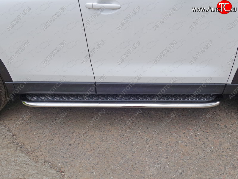37 649 р. Пороги с площадкой 75х42 мм ТСС Тюнинг  Mazda CX-5  KE (2011-2014) дорестайлинг (серые)  с доставкой в г. Керчь