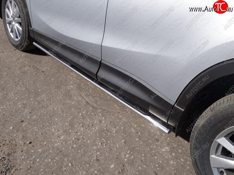 31 399 р. Пороги овальные с накладкой 75х42 мм ТСС Тюнинг Mazda CX-5 KE рестайлинг (2015-2017) (серые)  с доставкой в г. Керчь