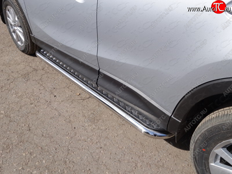 34 799 р. Пороги с площадкой 60,3 мм ТСС Тюнинг Mazda CX-5 KE рестайлинг (2015-2017) (серые)  с доставкой в г. Керчь