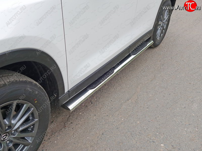 40 799 р. Пороги овальные с накладкой 120х60 мм, ТСС Тюнинг Mazda CX-5 KF (2016-2025) (серые)  с доставкой в г. Керчь