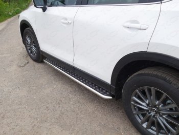 Пороги с площадкой 42,4 мм ТСС Тюнинг Mazda CX-5  KF (2016-2025) (серые)
