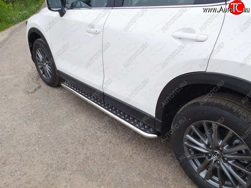 29 999 р. Пороги с площадкой 42,4 мм ТСС Тюнинг Mazda CX-5 KF (2016-2025) (серые)  с доставкой в г. Керчь