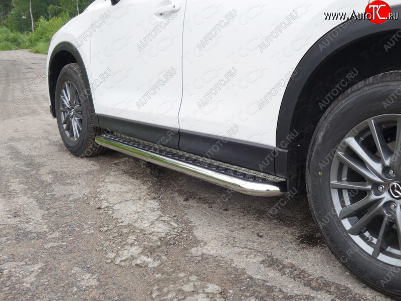 34 799 р. Пороги с площадкой 60,3 мм ТСС Тюнинг Mazda CX-5 KF (2016-2025) (серые)  с доставкой в г. Керчь