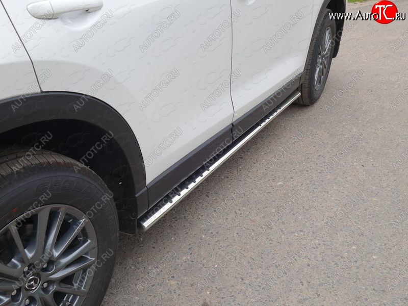 33 999 р. Пороги овальные с проступью 75х42 мм ТСС Тюнинг Mazda CX-5 KF (2016-2025) (серые)  с доставкой в г. Керчь