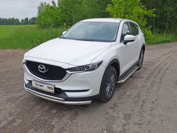 Защита переднего бампера нижняя двойная 60,3*42,4 мм ТСС Тюнинг Mazda CX-5 KF (2016-2025) (нержавейка)