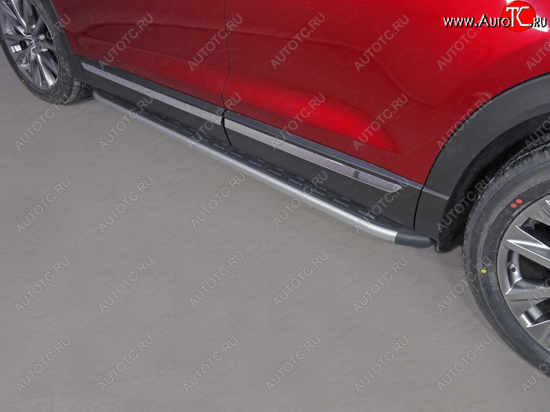 21 999 р. Пороги алюминиевые с пластиковой накладкой, ТСС Тюнинг  Mazda CX-9  TC (2015-2025) дорестайлинг (карбон серебро)  с доставкой в г. Керчь