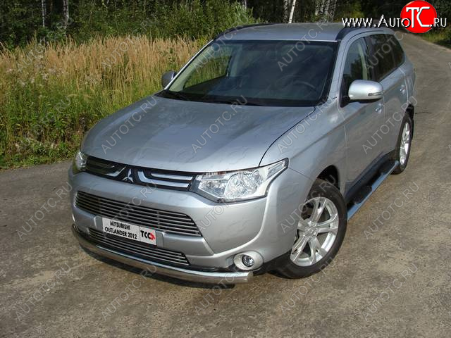 20 699 р. Защита переднего бампера нижняя овальная 75*42 мм ТСС Тюнинг  Mitsubishi Outlander  GF (2012-2014) дорестайлинг (нержавейка)  с доставкой в г. Керчь