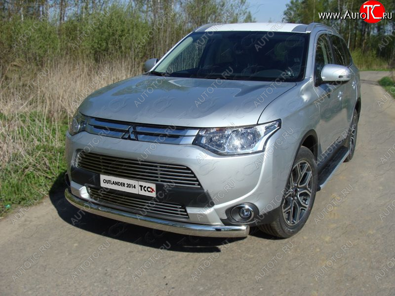 20 699 р. Защита переднего бампера нижняя овальная 75*42 мм ТСС Тюнинг  Mitsubishi Outlander  GF (2014-2016) 1-ый рестайлинг (нержавейка)  с доставкой в г. Керчь