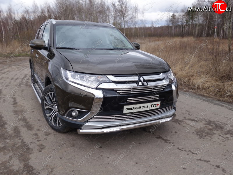 29 449 р. Защита передняя нижняя короткая с ходовыми огнями 60,3 мм ТСС Тюнинг Mitsubishi Outlander GF 2-ой рестайлинг (2015-2018) (нержавейка)  с доставкой в г. Керчь