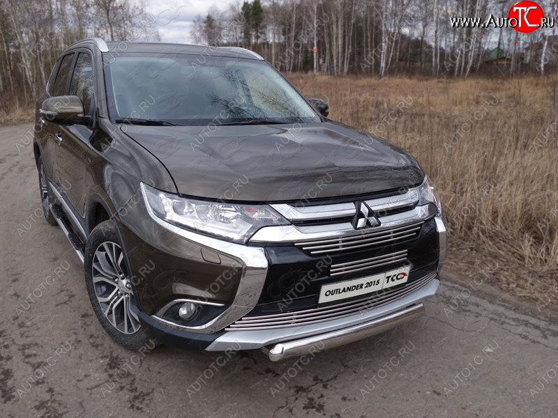20 699 р. Защита переднего бампера нижняя овальная 75*42 мм ТСС Тюнинг  Mitsubishi Outlander  GF (2015-2018) 2-ой рестайлинг (нержавейка)  с доставкой в г. Керчь